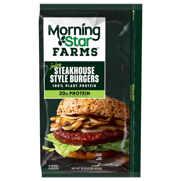 MorningStar Farms Plant-Based Vegan Steakhouse Style Burgers - 4 ct Frozen