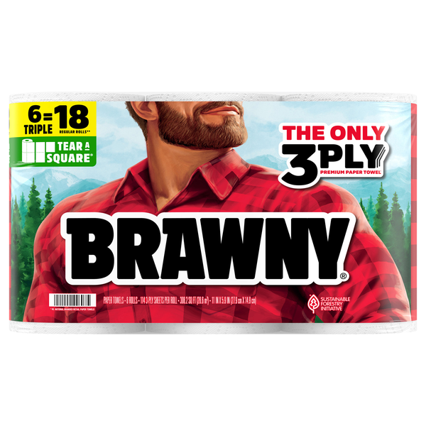 Brawny Tear-A-Square Triple Rolls 3-Ply Paper Towels - 6 ct