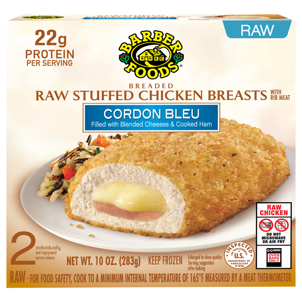 Barber Foods Raw Cordon Bleu Breaded Stuffed Chicken Breasts - 2 ct