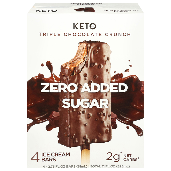 Keto Zero Sugar Added Triple Chocolate Crunch Ice Cream Bars - 4 ct