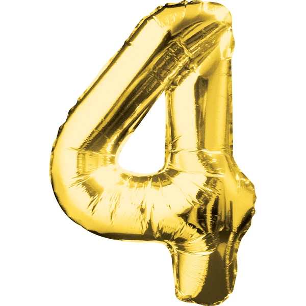 Shape Number 4 Gold Helium-Filled Balloon