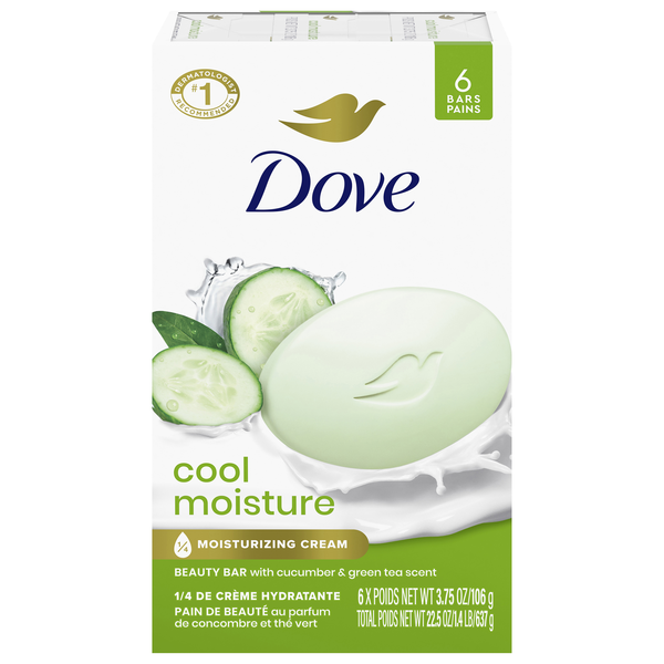Dove Cool Moisture Cucumber & Green Tea Beauty Soap Bars - 6 ct