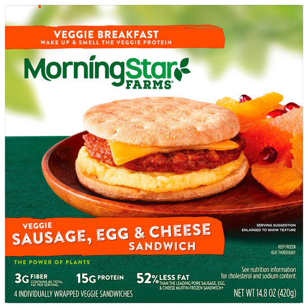 Save on MorningStar Farms Veggie Breakfast Sandwich Sausage Egg