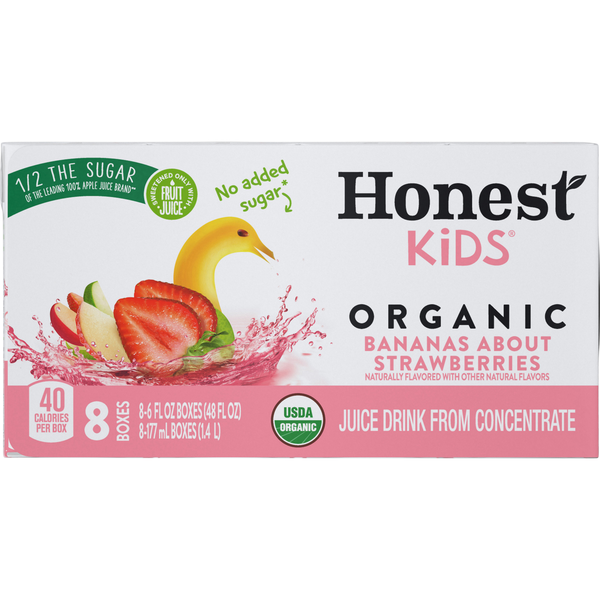 Honest Kids Organic Bananas About Strawberries Juice Drink Boxes - 8 pk