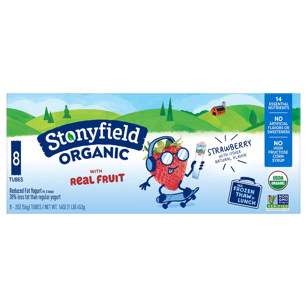 Stonyfield Organic Kids Low Fat Strawberry Yogurt Tubes - 8 ct