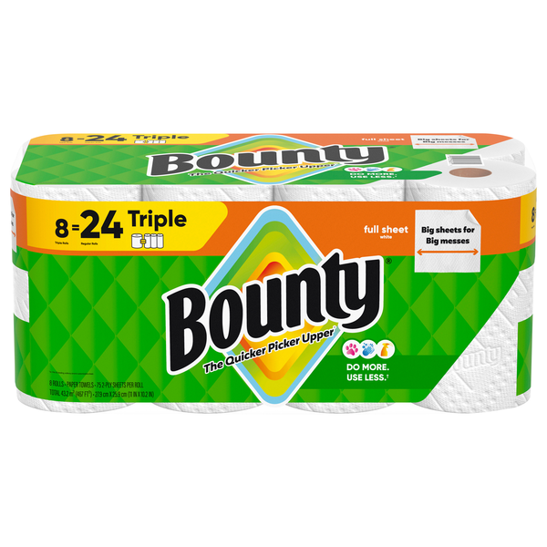 Bounty Full Sheet White Triple Roll Paper Towels - 8 ct