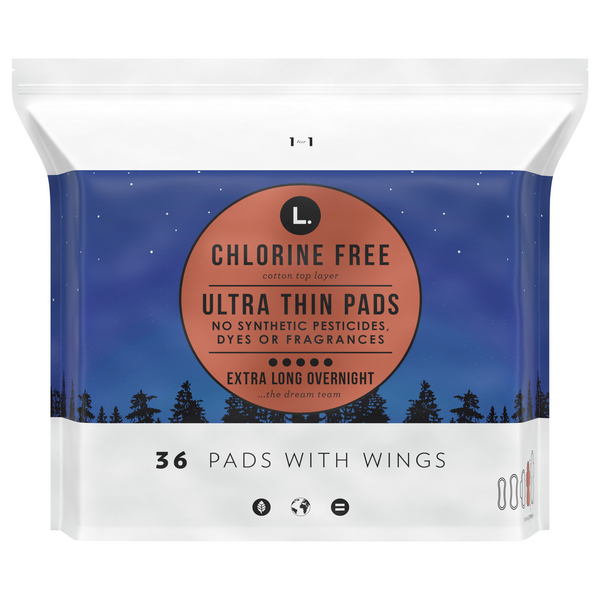 Save on L. Overnight Pads with Wings Extra Long Ultra Thin Chlorine