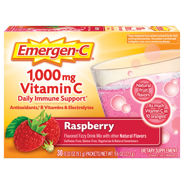 Emergen-C Raspberry Flavor 1000mg Vitamin C Fizzy Drink Mix