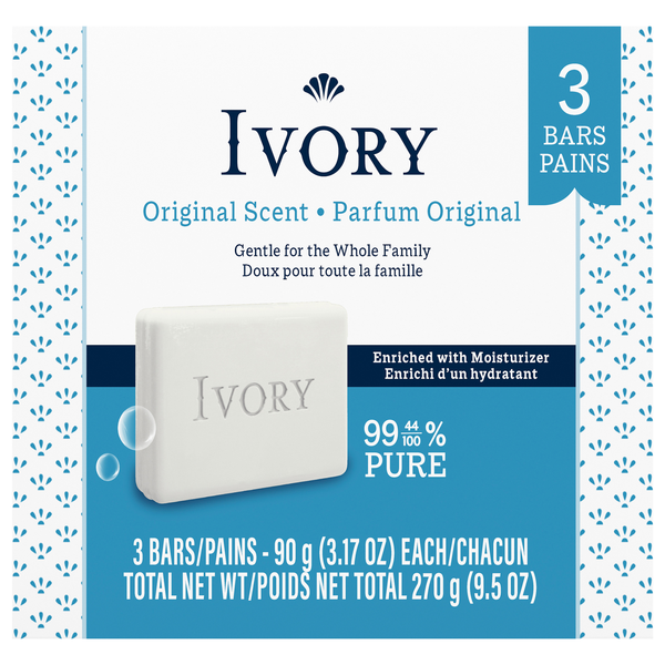 Ivory Gentle Original Scent Soap Bars - 3 ct