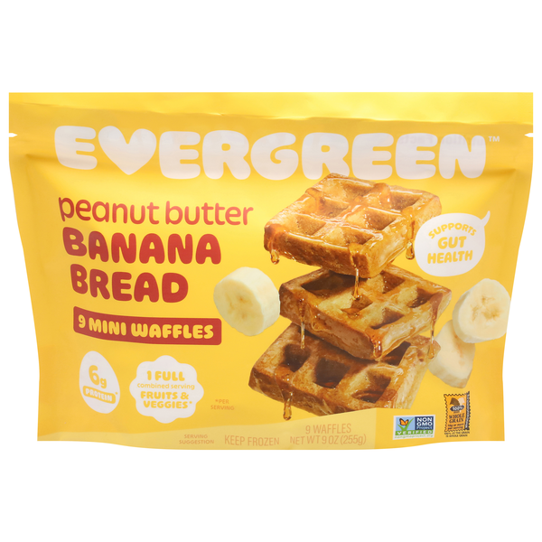 Evergreen Mini Peanut Butter Banana Waffles - 9 ct