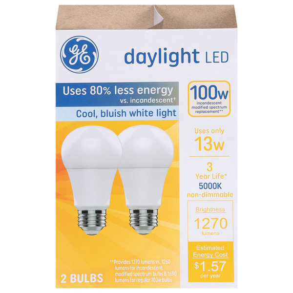GE Daylight LED Less Energy Lightbulbs 100W