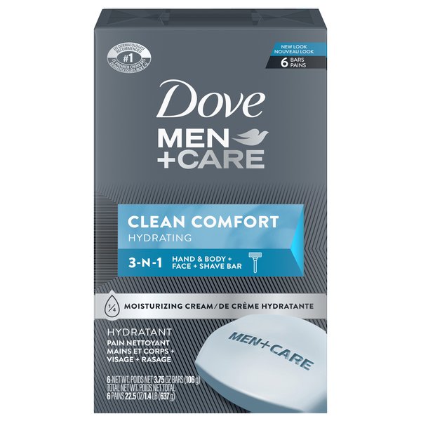 Dove Men+Care Clean Comfort 3-in-1 Body & Face Soap Bars - 6 ct