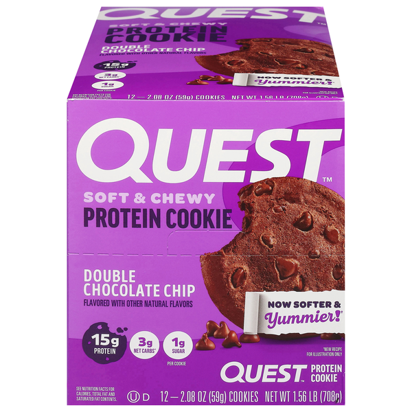 Quest Keto Friendly Double Choc Chip 15g Protein Soft & Chewy Cookie 12 ct
