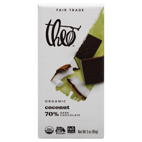 Theo Organic Coconut 70% Dark Chocolate Candy Bar