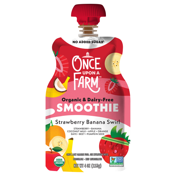 Once Upon A Farm Organic Dairy Free Strawberry Banana Swirl Smoothie Pouch