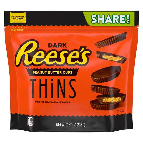 Reese's Thins Dark Chocolate Peanut Butter Cups Candy Share Pack