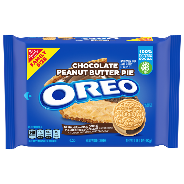 Save on OREO Sandwich Cookies Chocolate Peanut Butter Pie Family Size