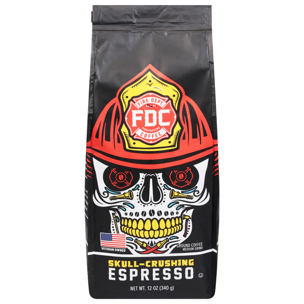 Fire Dept. Coffee Skull-Cru Espresso Dark Roast Medium Grind Ground Coffee