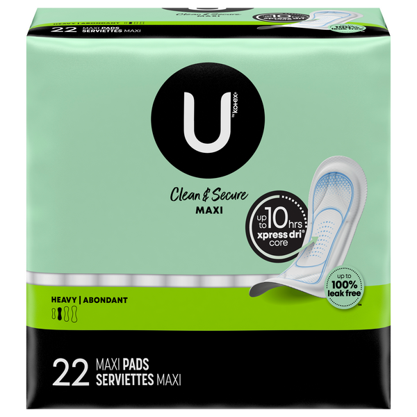U by Kotex Clean & Secure Unscented Heavy Maxi Pads No Wings