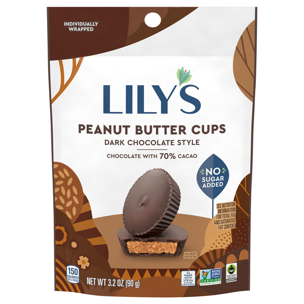Lily's Gluten Free No Sugar Added Dark Chocolate Peanut Butter Cups Candy