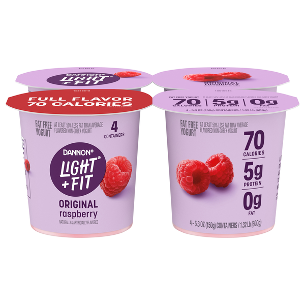 Dannon Light + Fit Fat Free Radiant Raspberry Yogurt Cups - 4 ct