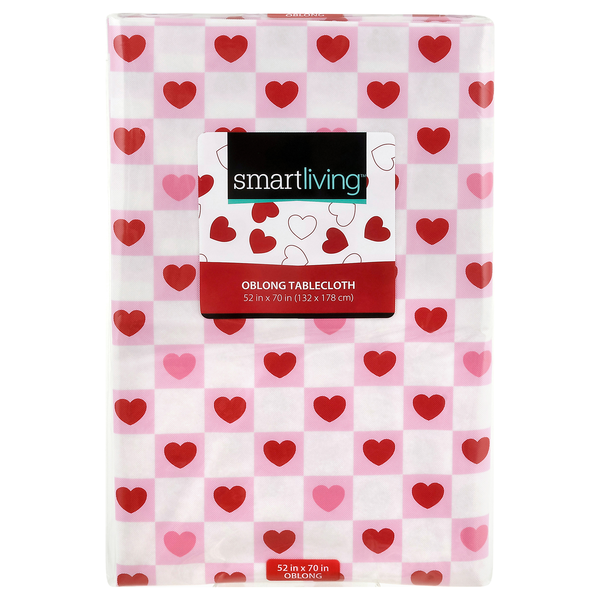Smart Living Oblong Valentine's Day Tablecloth Pink & Red Hearts 52X70Inch