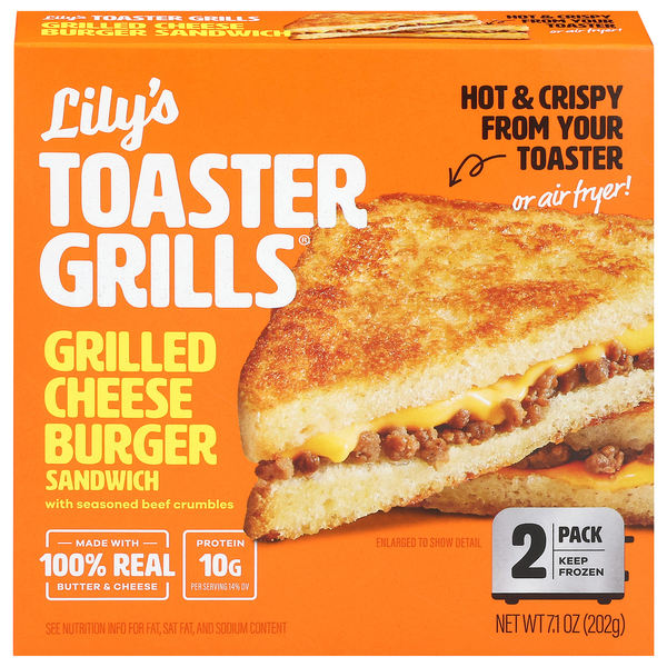Lily's Toaster Grills Grilled Cheese Burger Sandwich - 2 ct Frozen