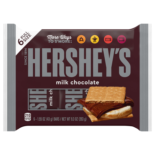 Hershey's Milk Chocolate Candy Bars Full Size - 6 ct
