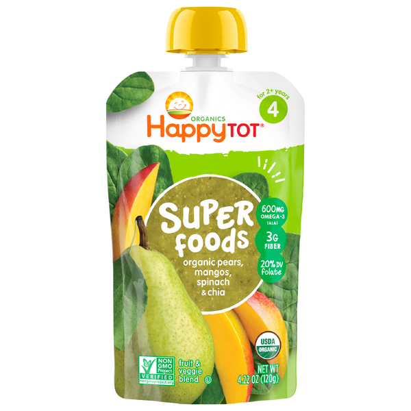 Happy Tot Organics Super Foods Spinach Mango & Pear + Super Chia Organic