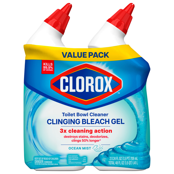 Clorox Toilet Bowl Cleaner Ocean Mist Clinging Bleach Gel - 2 ct