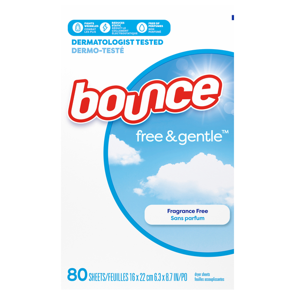 Bounce Fabric Softener Dryer Sheets Free & Gentle