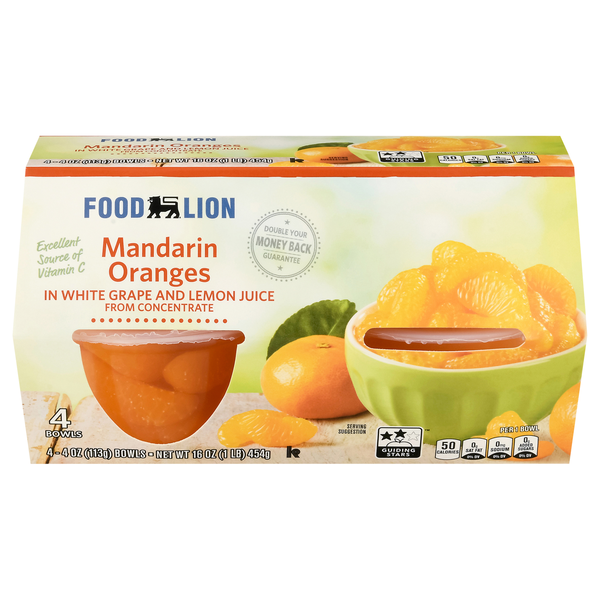 Food Lion Mandarin Oranges in White Grape & Lemon Juice - 4 ct