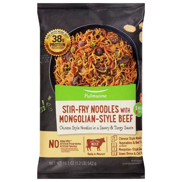 Pulmuone Stir Fry Noodles with Mongolian-Style Beef Refrigerated