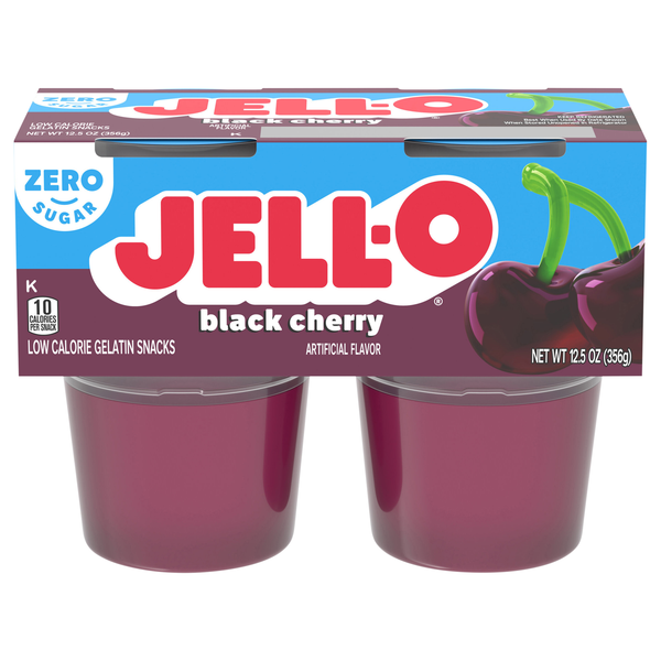 Jell-O Zero Sugar Black Cherry Gelatin Snack Cups - 4 ct