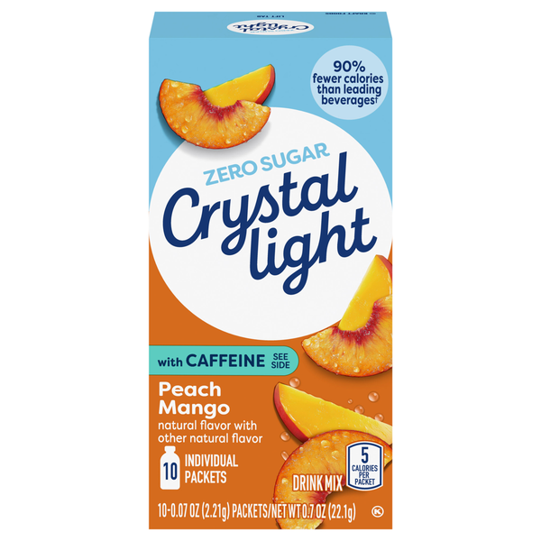 Crystal Light Peach Mango Drink Mix Packets with Caffeine - 10 ct