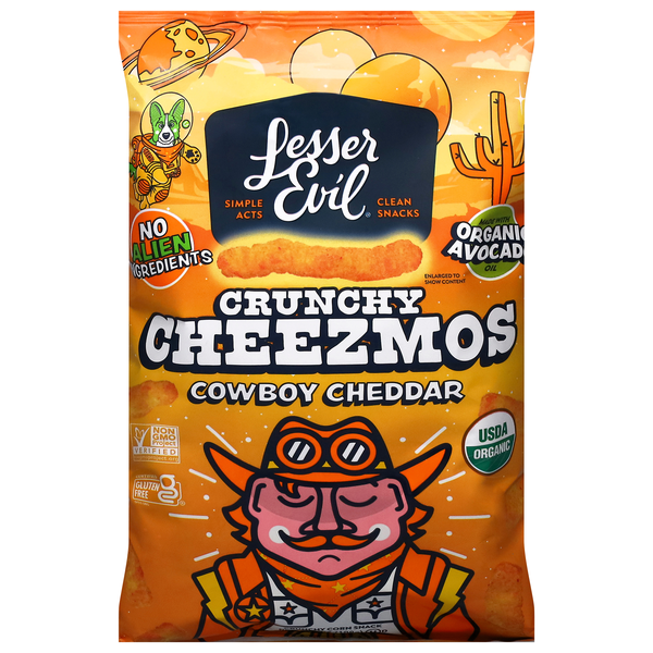 LesserEvil Organic Crunchy Cheezmos Cowboy Cheddar Corn Snacks