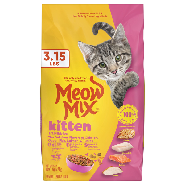 Meow Mix Li'l Nibbles Chicken Ocean Fish Salmon & Turkey Dry Kitten Food