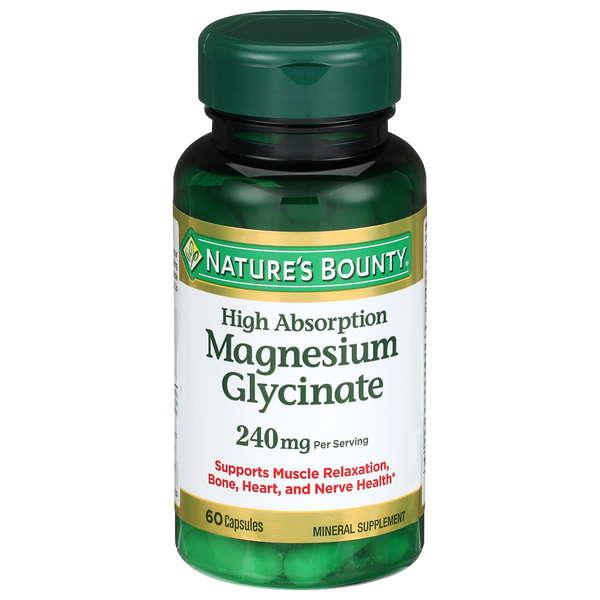 Nature's Bounty High Absorption 240mg Magnesium Glycinate Capsules