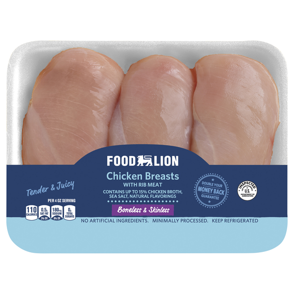 Food Lion Boneless Skinless Chicken Breasts with Rib Meat Fresh