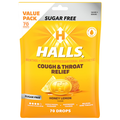 Halls Sugar Free Honey Lemon Cough & Throat Relief Drops