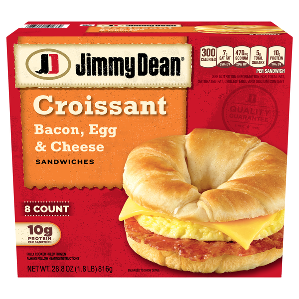 Jimmy Dean Bacon Egg & Cheese Croissant Sandwiches - 8 ct Frozen