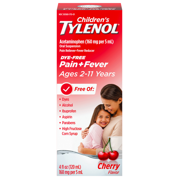 Tylenol Children's Pain + Fever Dye-Free Cherry Acetaminophen Suspension