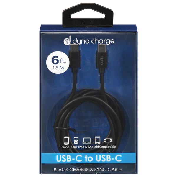 Dyno Charge USB-C to USB-C 6 ft Charge & Sync Cable Black