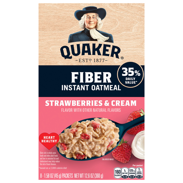 Quaker Fiber Strawberries & Cream Instant Oatmeal - 8 ct
