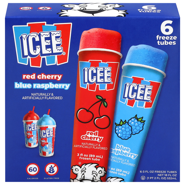 ICEE Cherry & Blue Raspberry Freeze Tubes - 6 ct