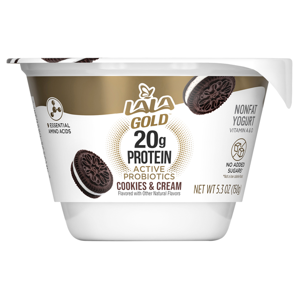 LALA Gold Active Probiotics Non Fat Cookies & Cream Yogurt Cup