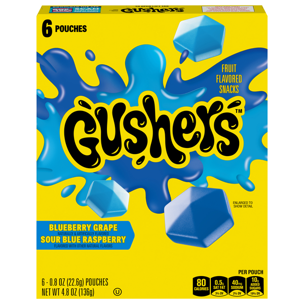 Gushers Blueberry Grape & Sour Blue Raspberry Fruit Flavored Snacks - 6 ct