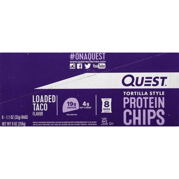 Quest Gluten Free Loaded Taco 19g Tortilla Style Protein Chips - 8 ct
