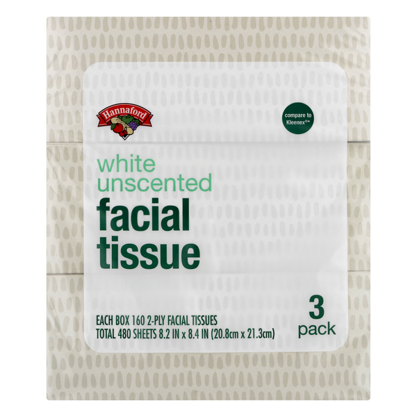 Hannaford Facial Tissue White Unscented - 3 ct