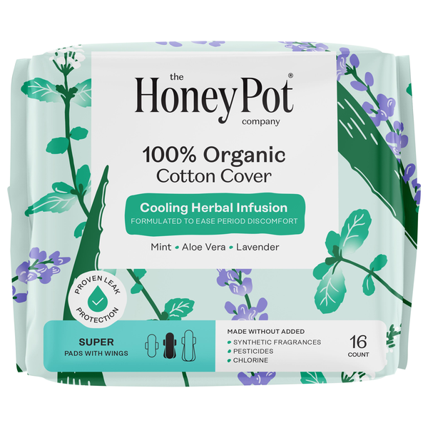 The Honey Pot Organic Mint Lavender Aloe Super Menstrual Pads with Wings